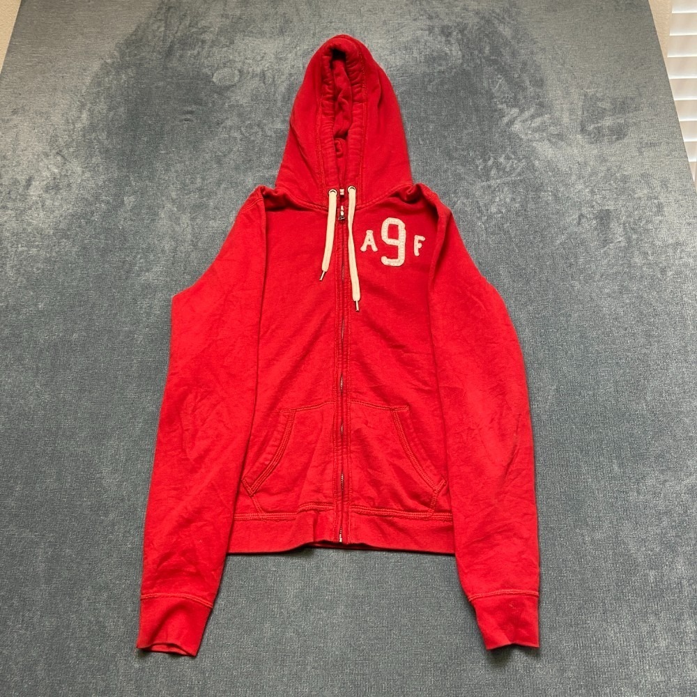 Abercrombie & Fitch Hoodie Womens Large Red Fleece Lined Full Zip Drawstring